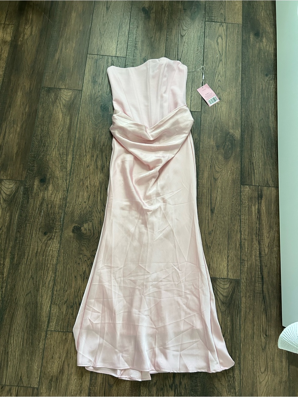 Strapless Pink Satin Evening Gown - Picture 10 of 11